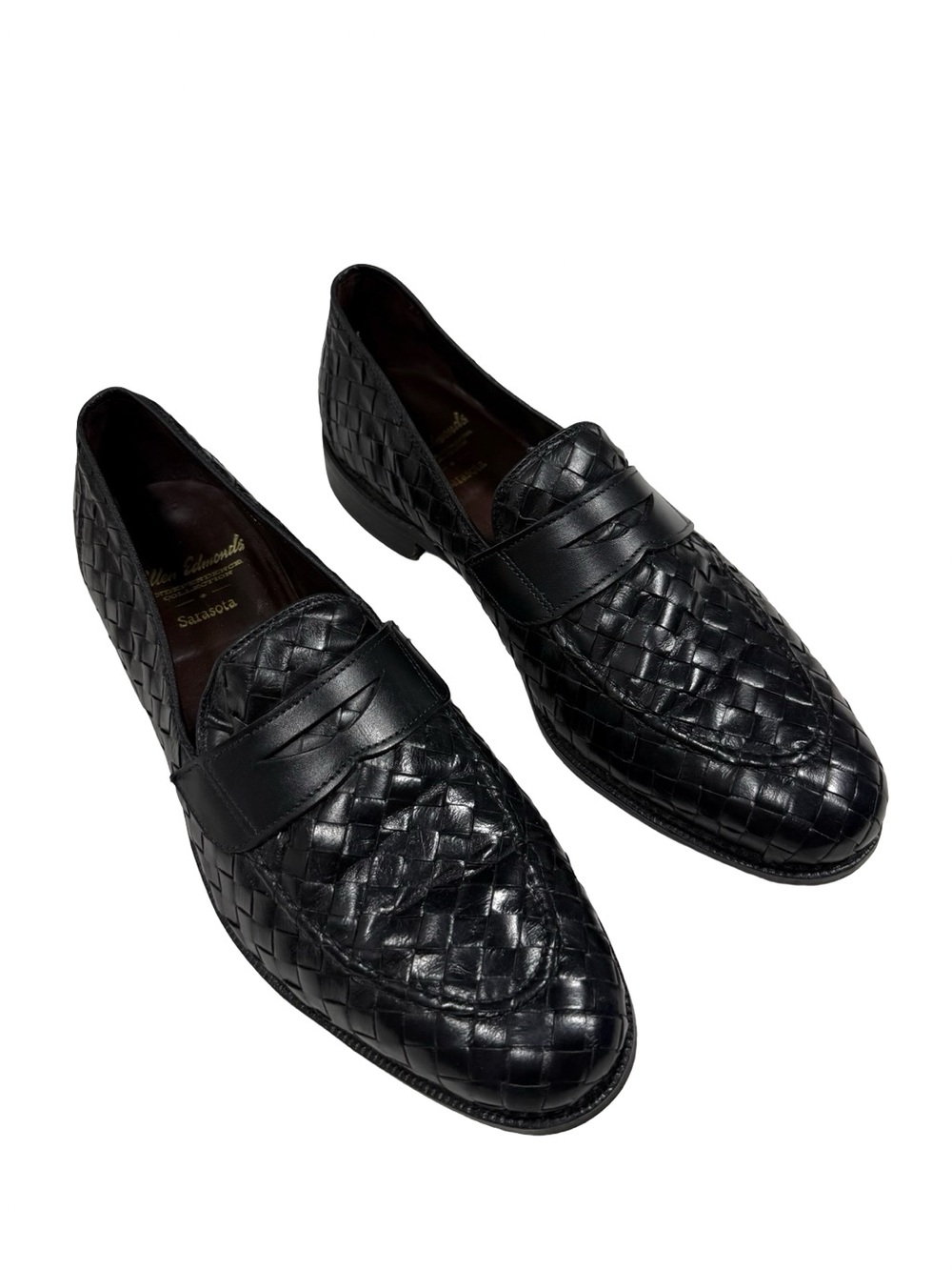 Allen Edmonds Sarasota Mens 11 B Black Woven Leather Penny Loafers Dress Shoes